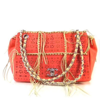 Chanel Calfskin Perforated Fringe Flap Bag Coral 1 of 9