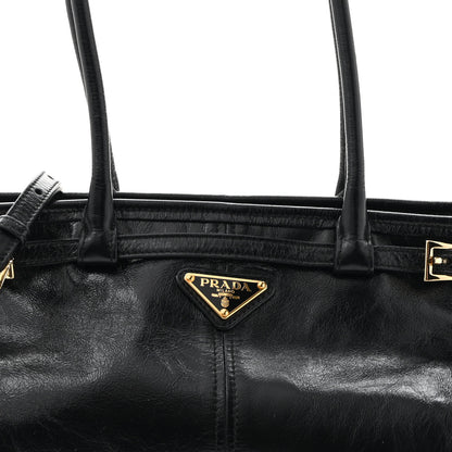 Prada Glossy Calfskin Triangle Medium Bonnie Shoulder Bag Black 8 of 11