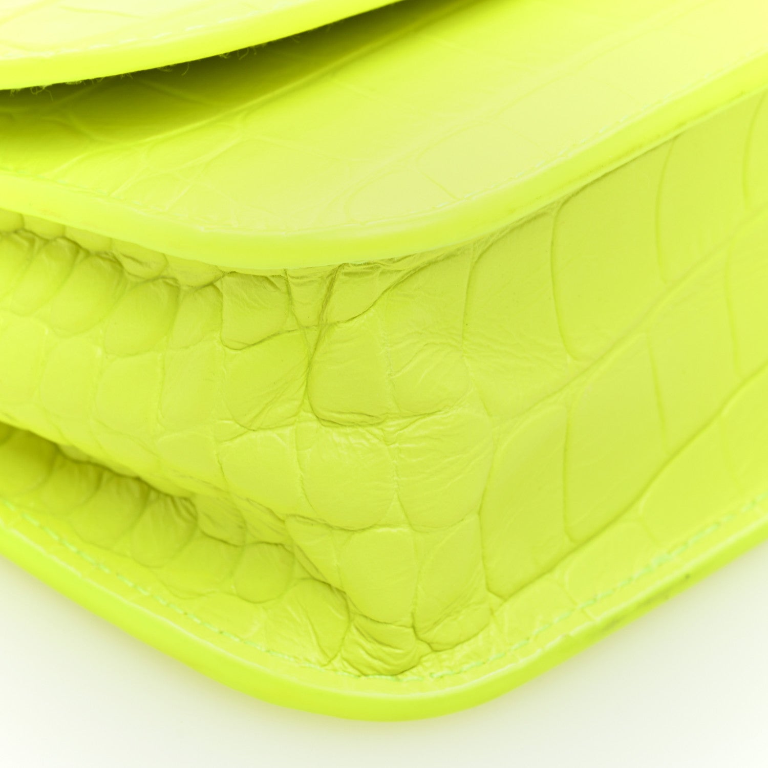 Balenciaga Extra Supple Calfskin Crocodile Embossed Gossip Wallet On Chain Fluo Yellow 7 of 10