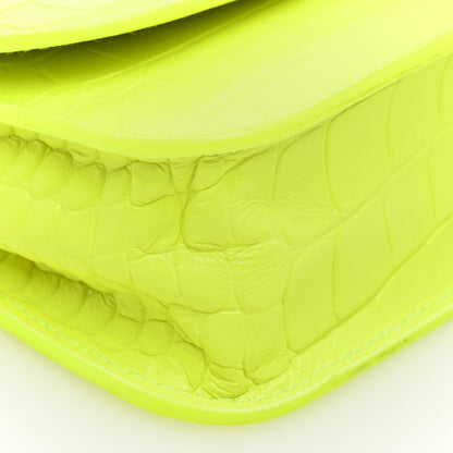 Balenciaga Extra Supple Calfskin Crocodile Embossed Gossip Wallet On Chain Fluo Yellow 7 of 10
