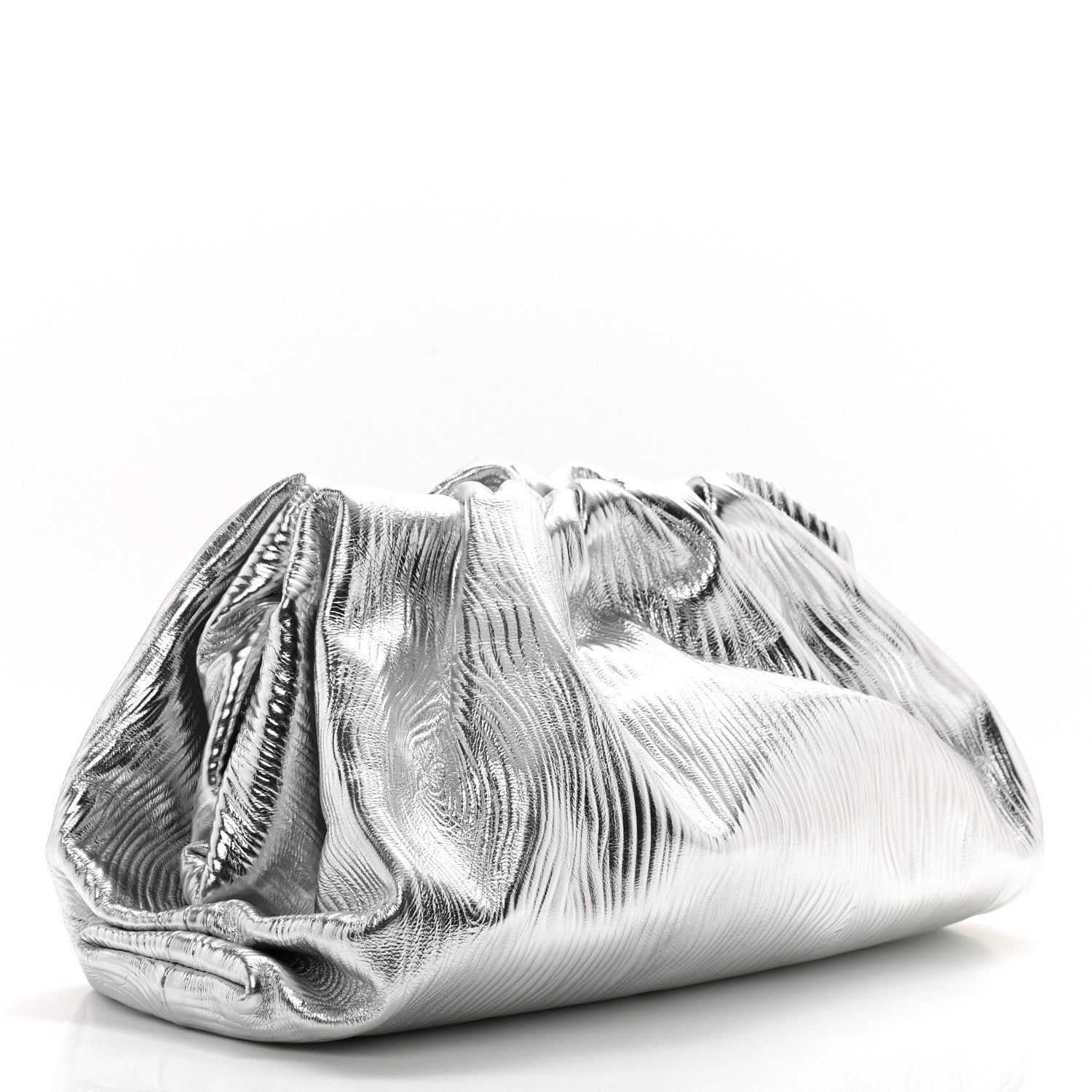 Bottega Veneta Metallic Bark Calfskin Embossed The Pouch Oversized Clutch Silver 3 of 9