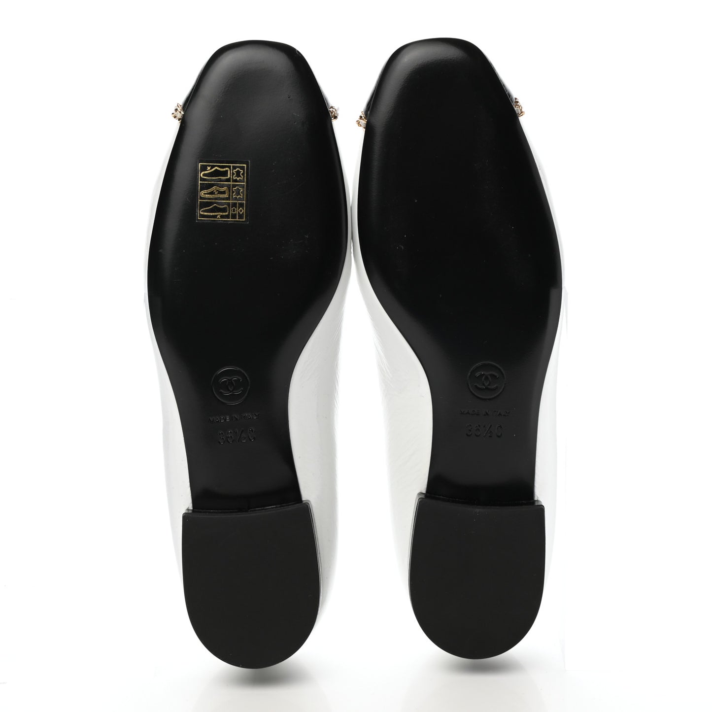 Patent Cap Toe Chain Moccasin Loafers 36.5 White Black