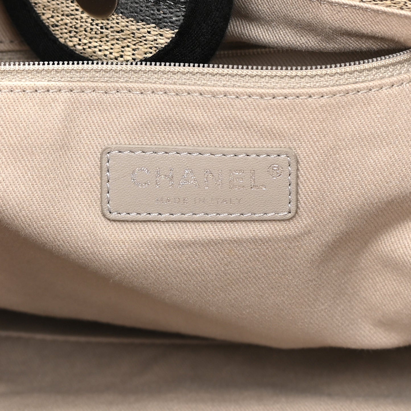 Striped Canvas Medium Deauville Tote Grey Black