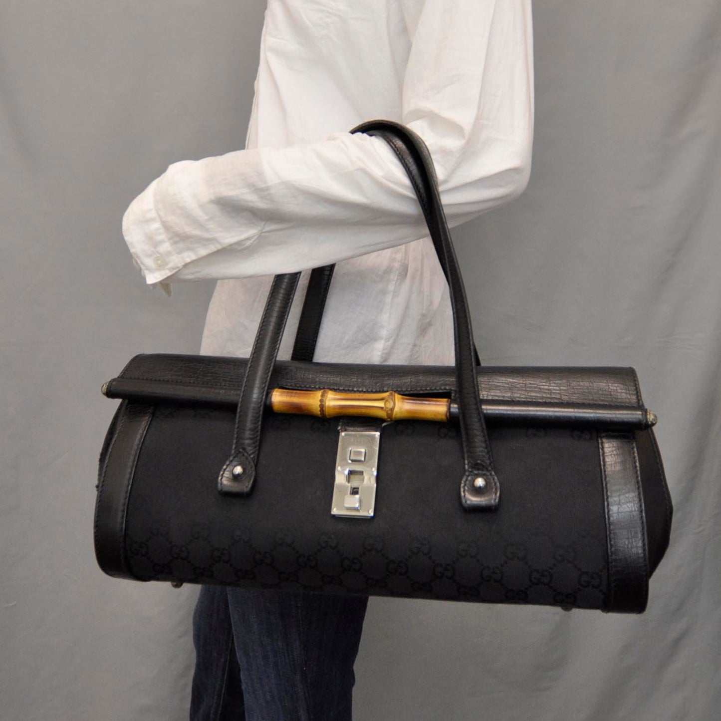 Monogram Bamboo Bullet Satchel Black