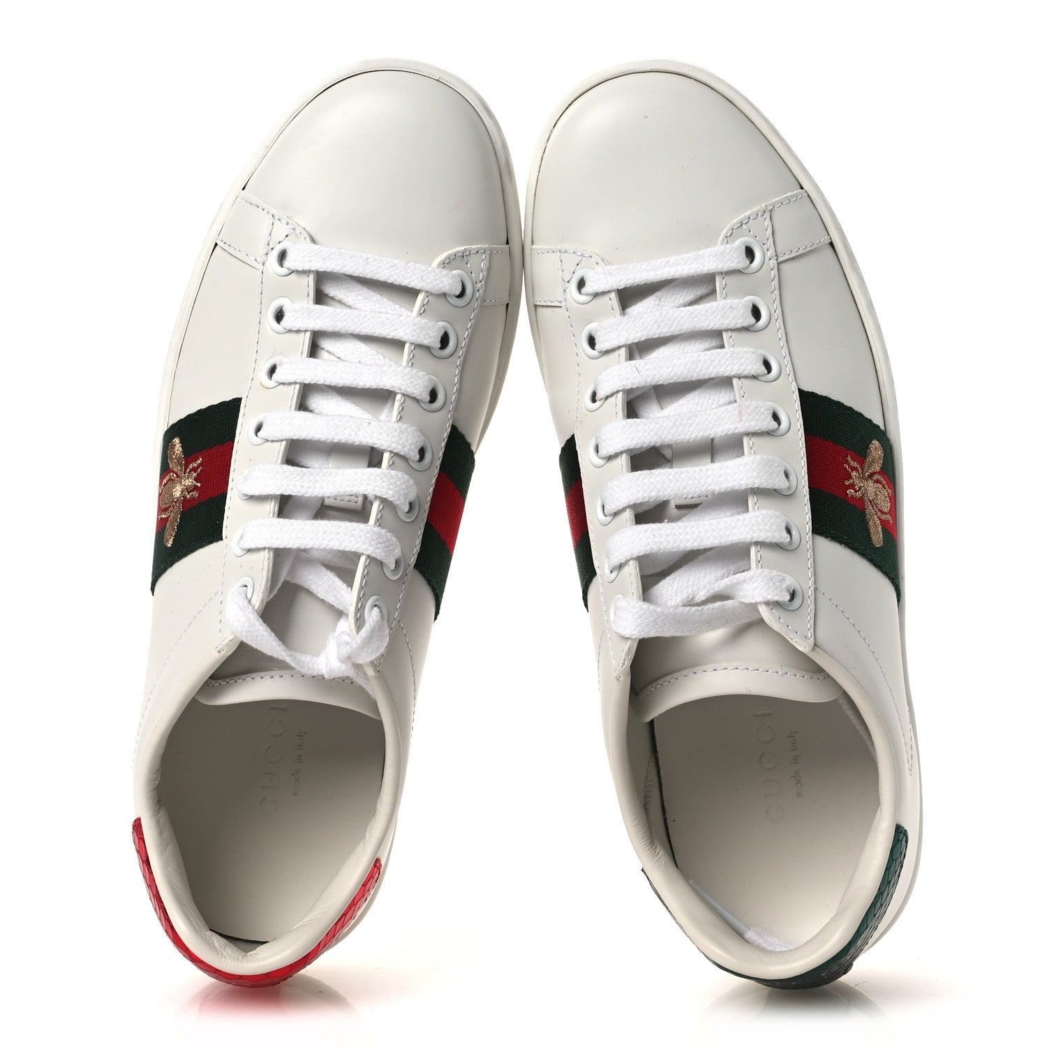 Gucci Calfskin Ayers Bee Embroidered Womens Ace Sneakers 35 White Green 2 of 12