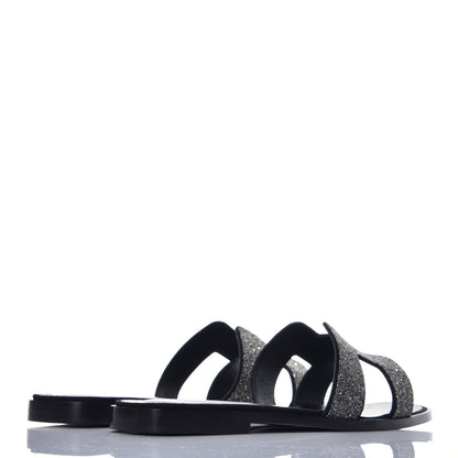 Hermes Suede Goatskin Crystal Powder Oran Sandals 37 Black 4 of 9