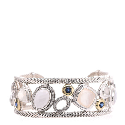 David Yurman Sterling Silver 18K Yellow Gold Diamond Sapphire Agate Moonstone Quartz Mosaic Cuff 1 of 4