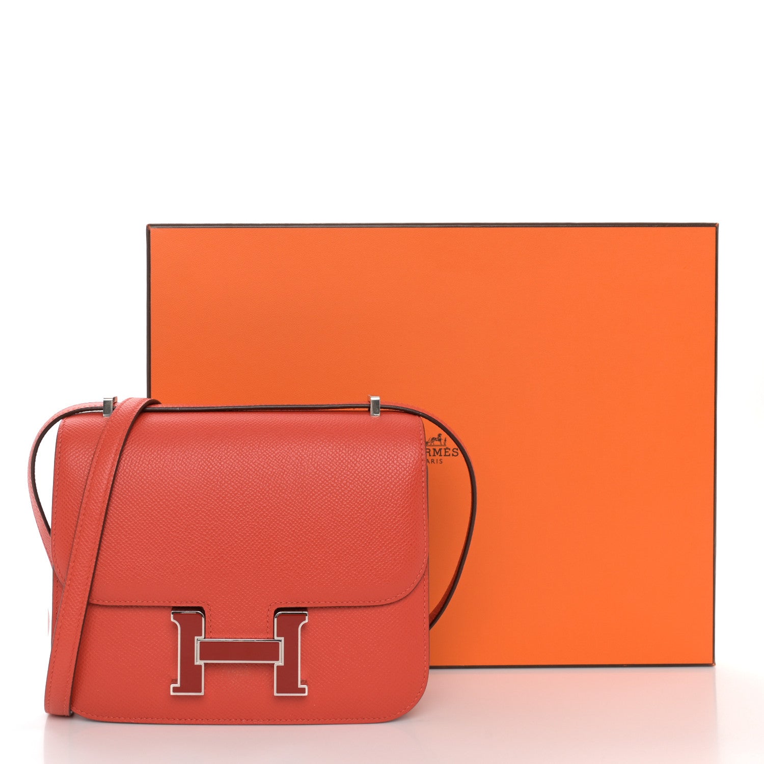Hermes Epsom Enamel Constance 18 Capucine Sanguine 11 of 11