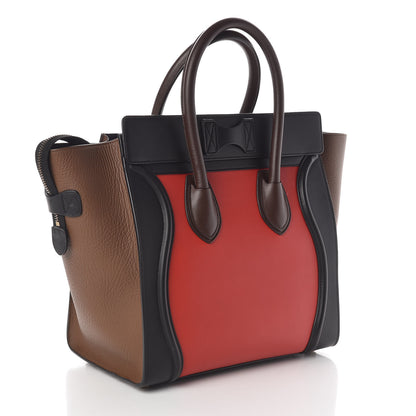 Celine Elephant Calfskin Mini Tri-Color Luggage Bright Red 3 of 9