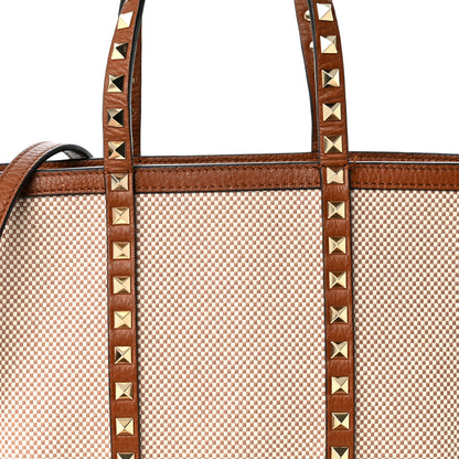 Valentino Garavani Canvas Grained Calfskin Small Rockstud Shopping Tote Naturale Tobacco 7 of 10
