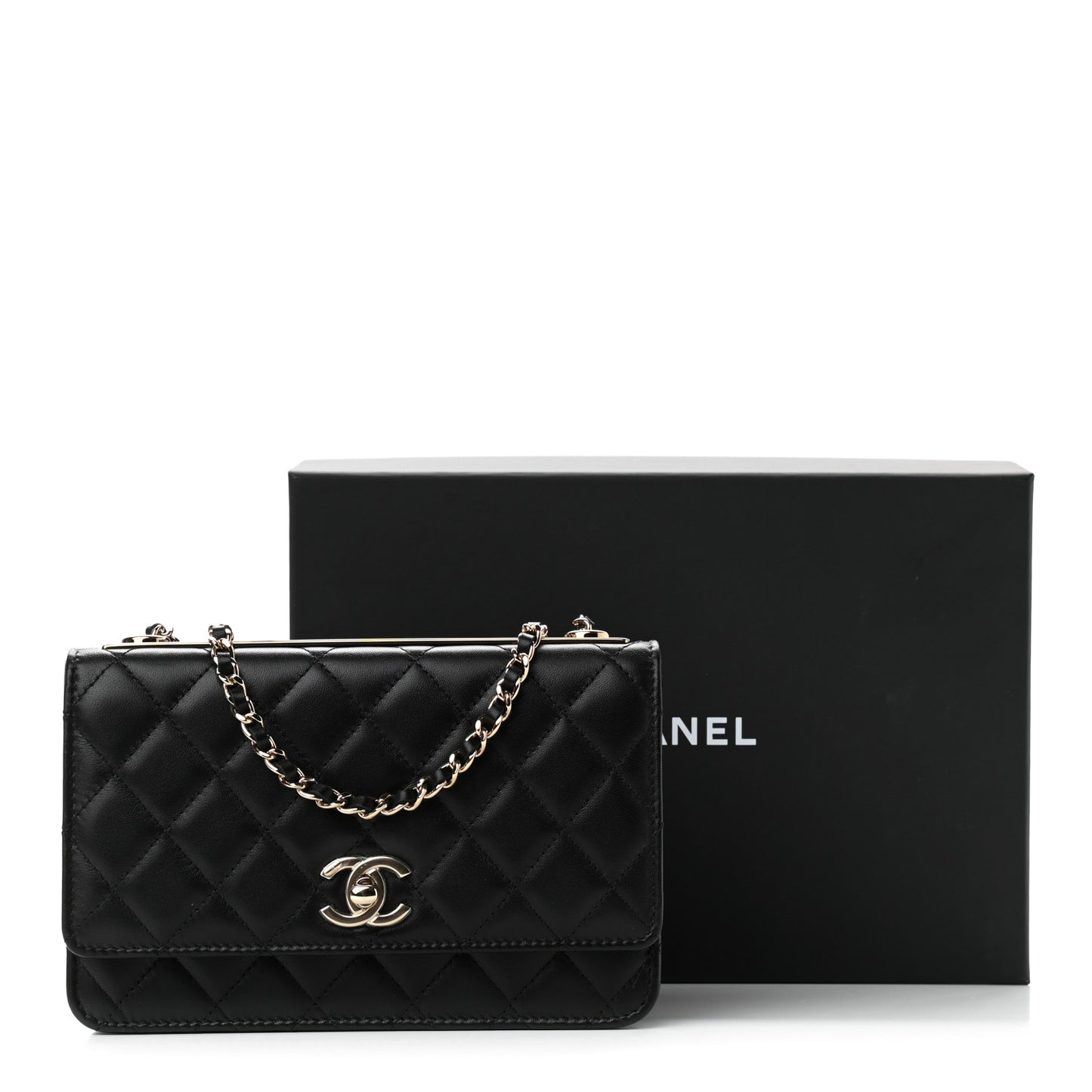 Lambskin Quilted Trendy CC Wallet On Chain WOC Black