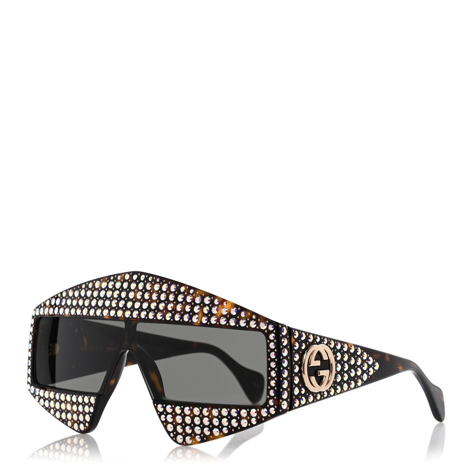 Gucci Crystal Rectangular Frame Sunglasses GG0357S Tortoiseshell 1 of 8