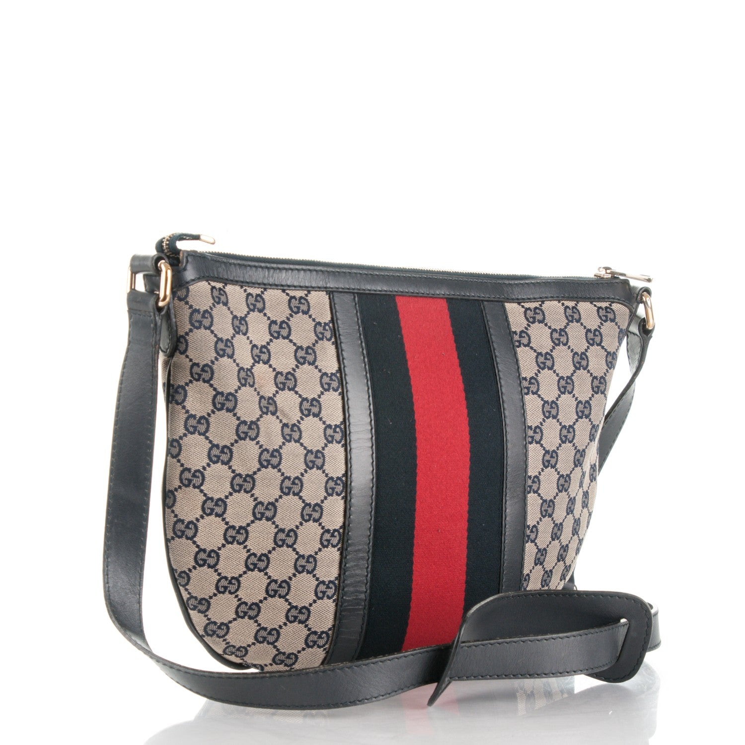 Gucci Monogram Vintage Web Medium Half Moon Hobo Navy 3 of 8