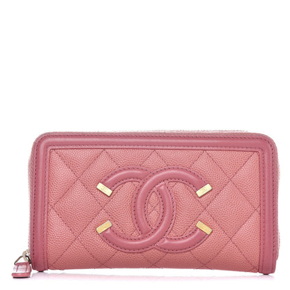 Chanel Caviar Quilted Medium Filigree Zip Around Wallet Pink 1 of 12