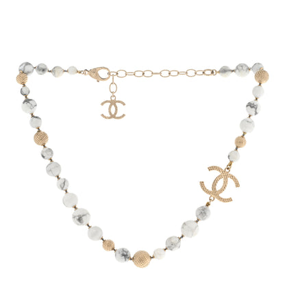 Chanel Marble Beaded CC Necklace Gold White 3 of 5
