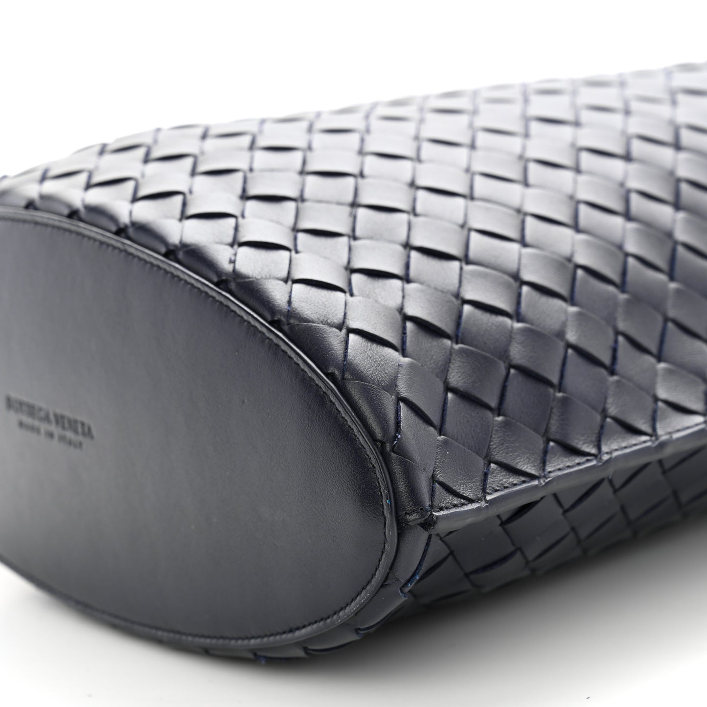 Nappa Intrecciato Medium Knot Bucket Bag Navy Blue