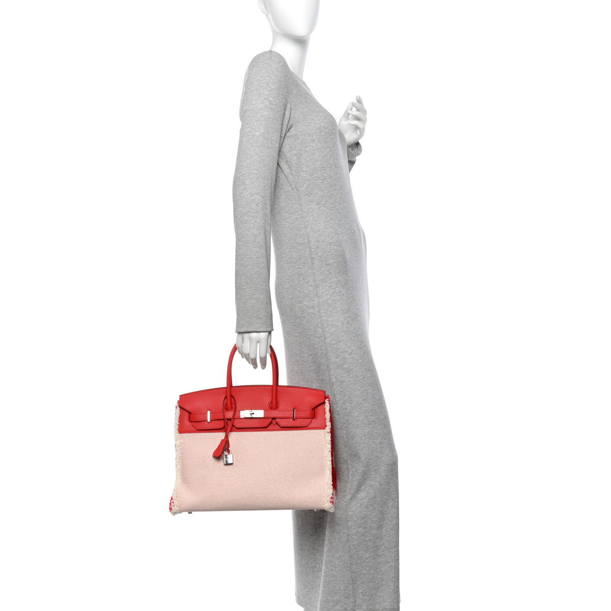 Hermes Swift Twill H Fray Fray Birkin 35 Rouge de Coeur Ecru 2 of 11