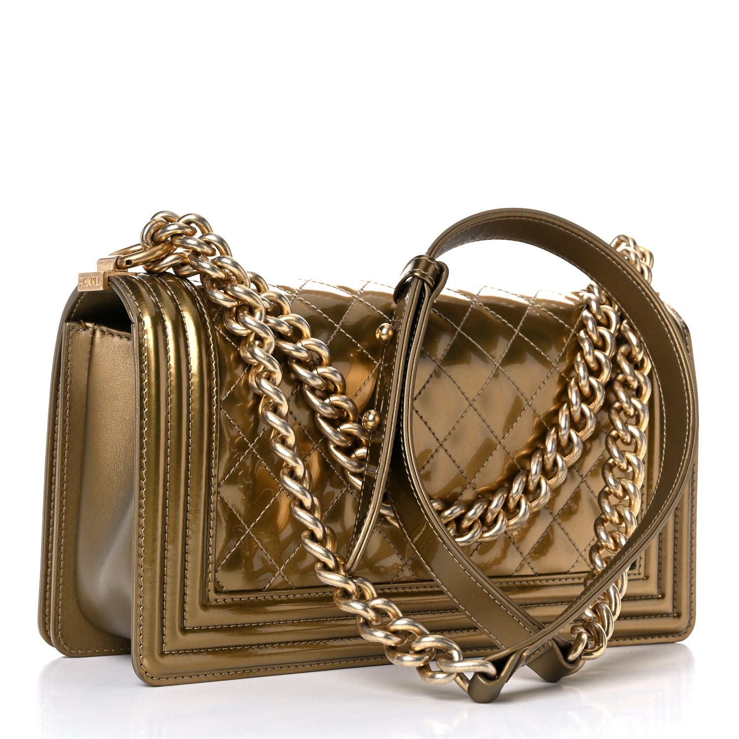 Chanel Metallic Patent Calfskin Quilted Medium Boy Flap Gold 3 of 19