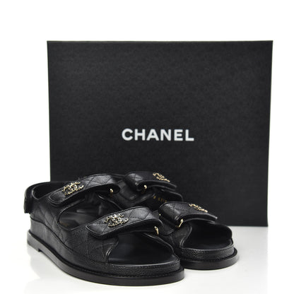 Chanel Grained Calfskin Velcro Dad Sandals 38 Black 9 of 9
