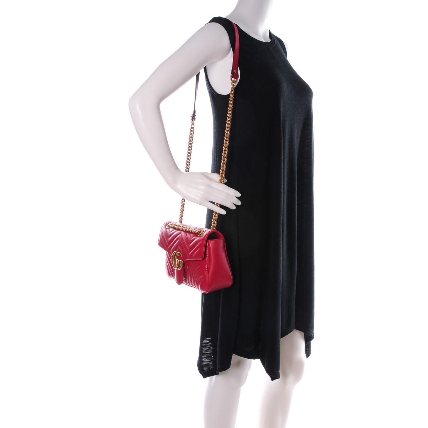 Calfskin Matelasse Small GG Marmont Shoulder Bag Hibiscus Red