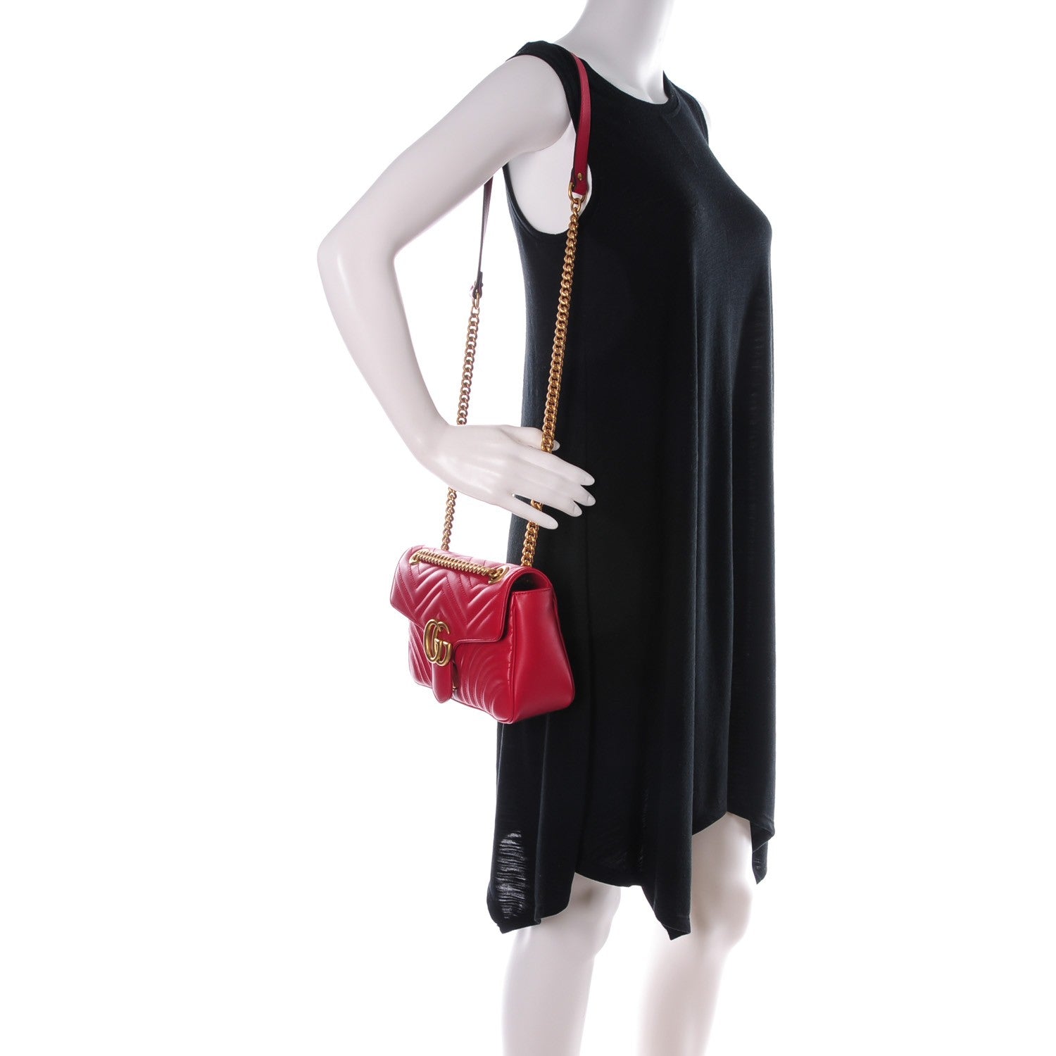 Gucci Calfskin Matelasse Small GG Marmont Shoulder Bag Hibiscus Red 2 of 7