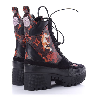 Louis Vuitton Suede Calfskin Catogram Laureate Platform Desert Boots 36 Black Marron 4 of 8