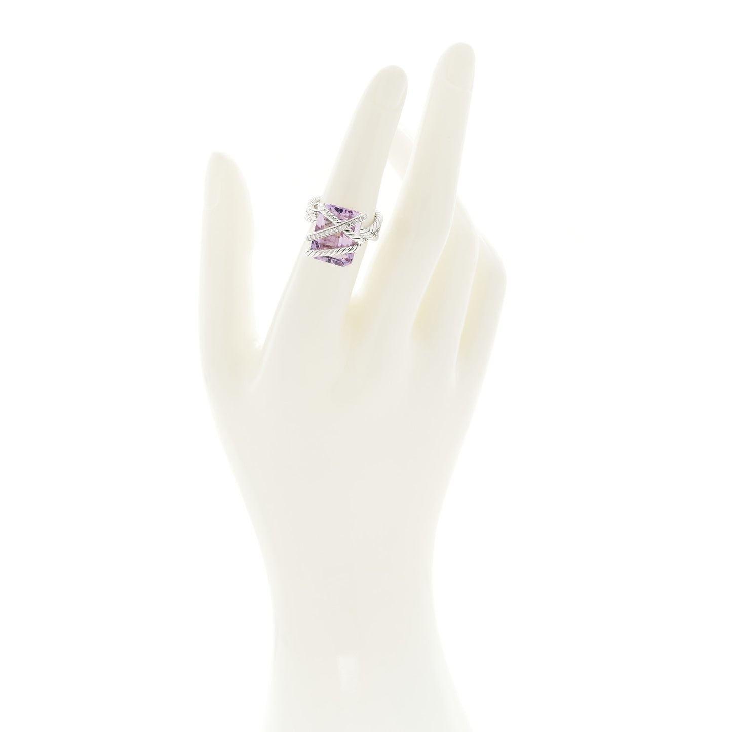 Sterling Silver Diamond Amethyst 16mm Cable Wrap Ring 53 6.5