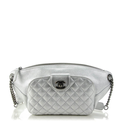Chanel Metallic Grained Calfskin Quilted Casual Rock Waist Bag Fanny Pack Silver 1 of 7