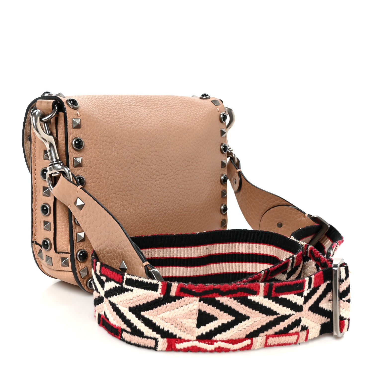 Valentino Garavani Grained Calfskin Onyx Guitar Strap Rockstud Rolling Shoulder Flap Messenger Bag Soft Noisette 2 of 10
