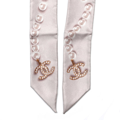 Chanel Silk Pearl CC Slim Bandeau Scarf Ivory 2 of 4