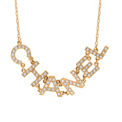 Chanel Metal Crystal 90's Icon Logo Necklace Gold 4 of 5