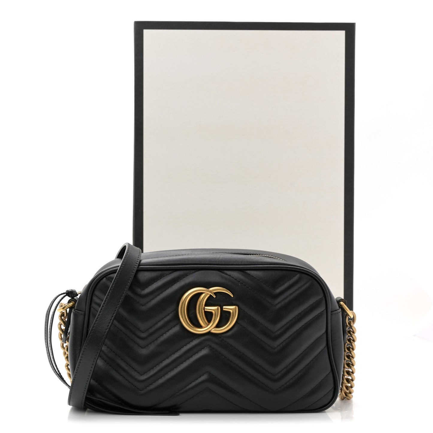Calfskin Matelasse Small GG Marmont Chain Shoulder Bag Black