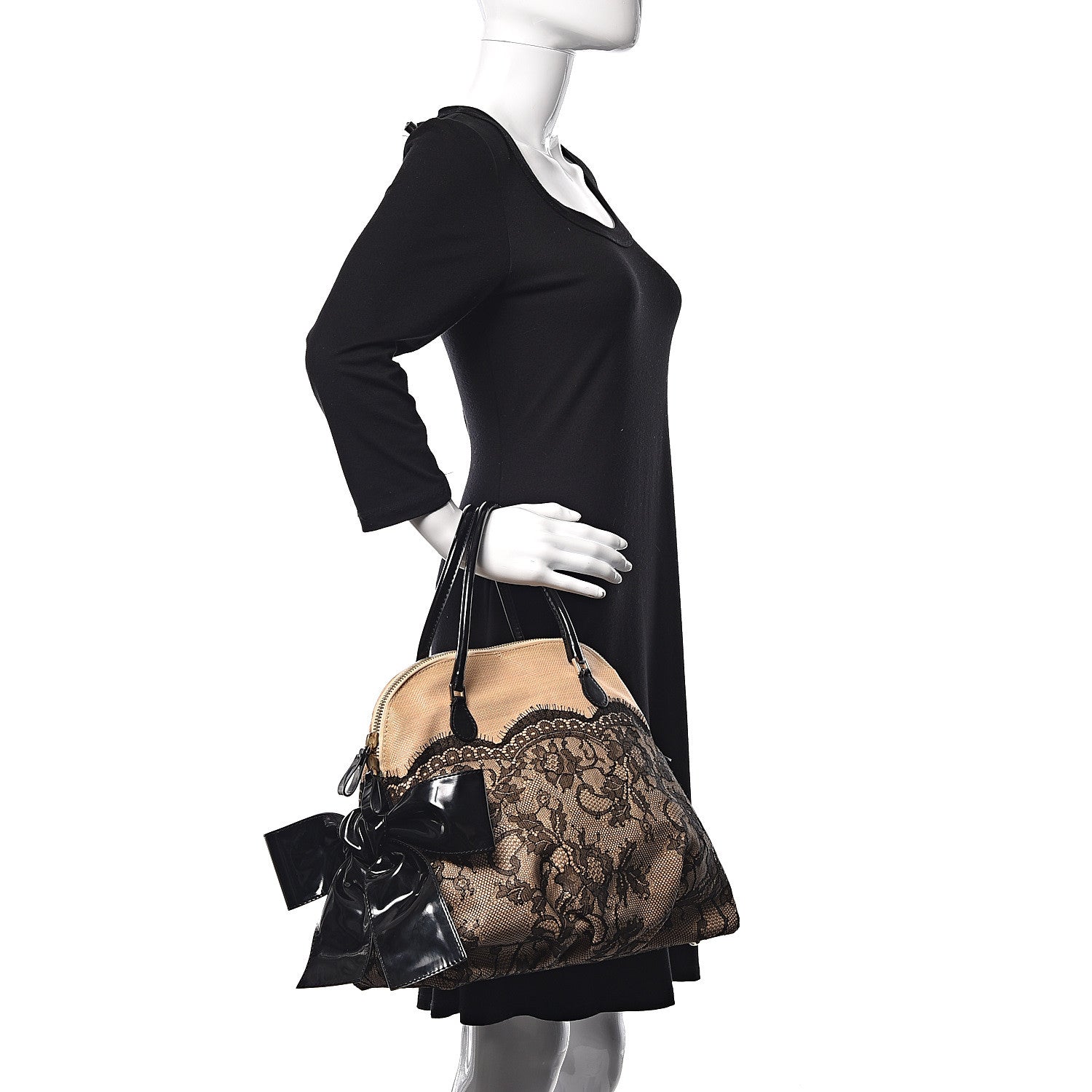 Valentino Garavani Straw Lace Bow Dome Tote Black 2 of 13