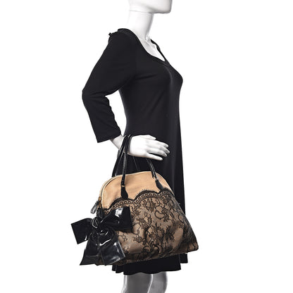 Valentino Garavani Straw Lace Bow Dome Tote Black 2 of 13