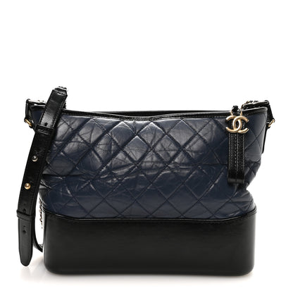 Chanel Aged Calfskin Quilted Medium Gabrielle Hobo Navy Black 2 of 19