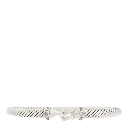 David Yurman Sterling Silver Diamond 5mm Cable Buckle Bracelet 1 of 4