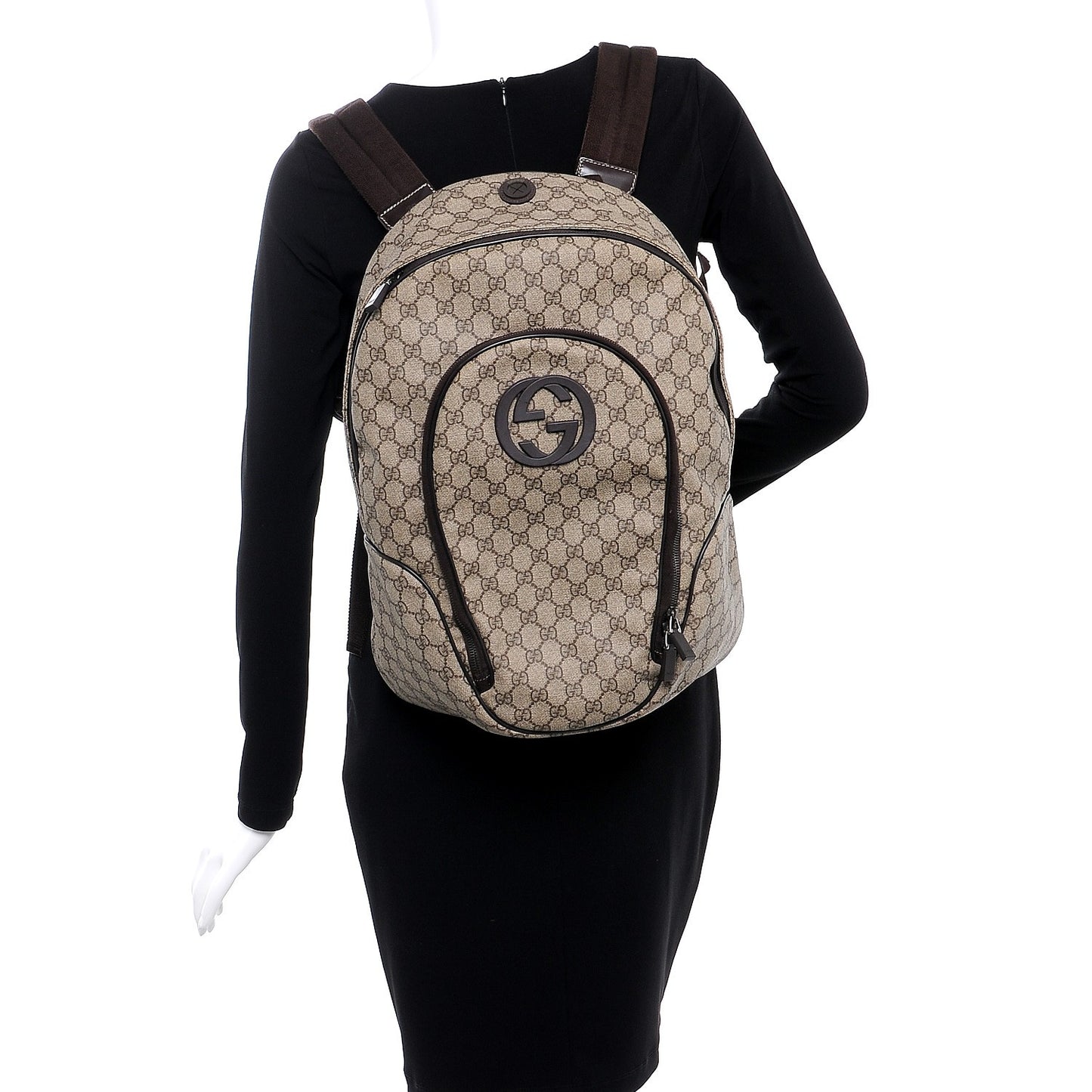 GG Plus Monogram Interlocking G Medium Backpack Dark Brown