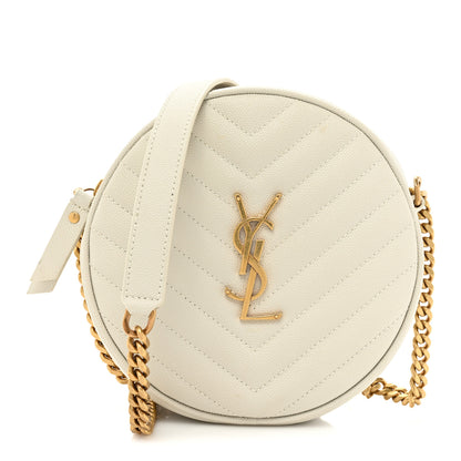 Saint Laurent Grain De Poudre Matelasse Chevron Quilted Round Vinyle Camera Bag Crema Soft 1 of 9