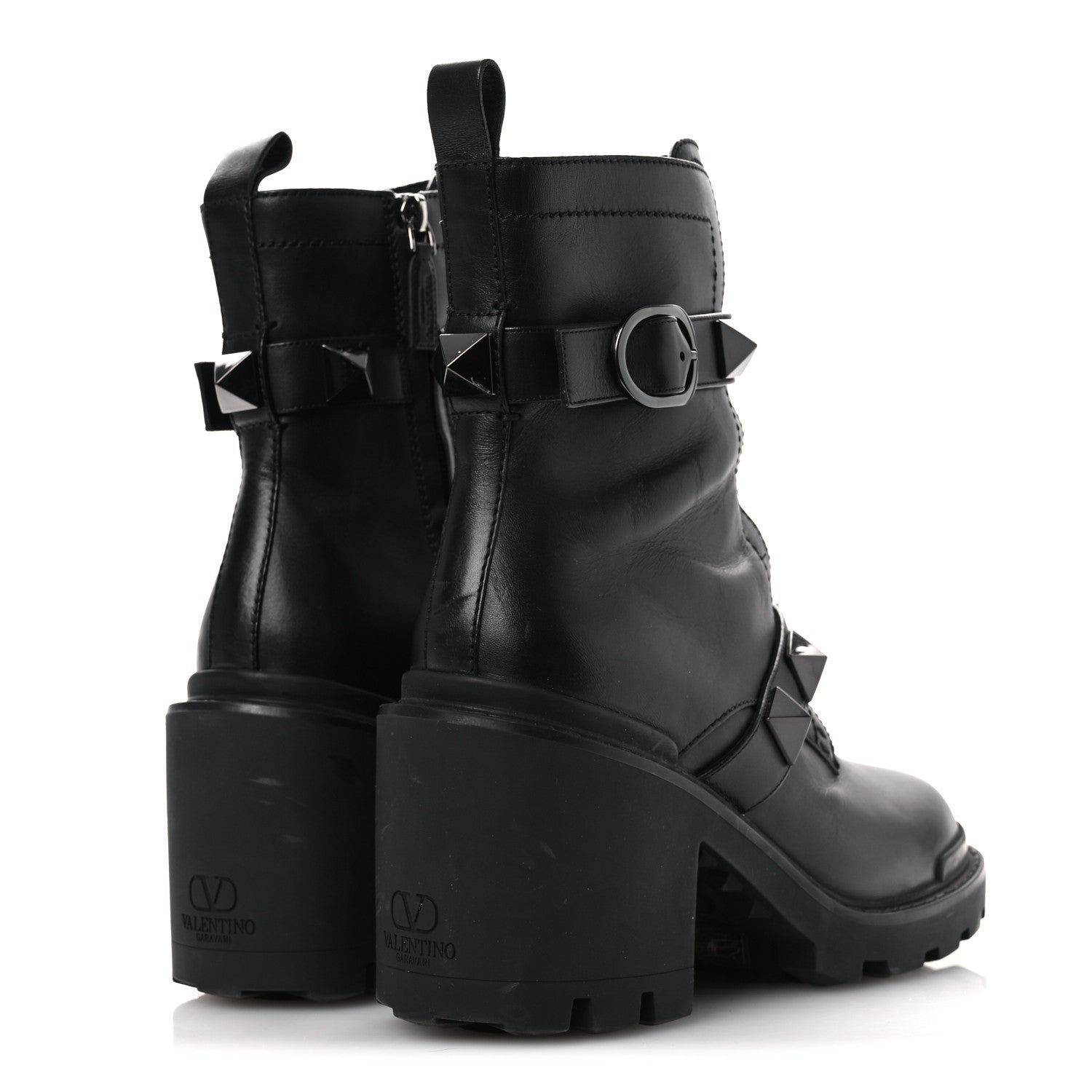 Valentino Garavani Calfskin Tonal Roman Stud Combat Boots 39 Black 5 of 13