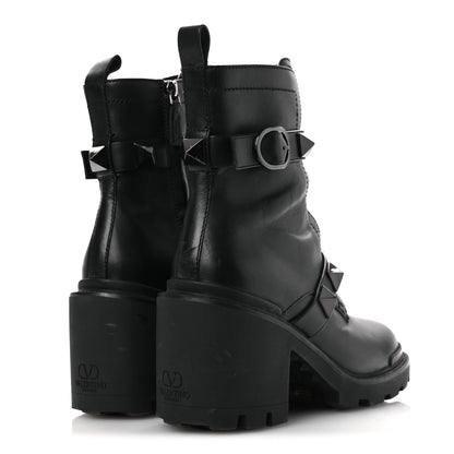 Valentino Garavani Calfskin Tonal Roman Stud Combat Boots 39 Black 5 of 13
