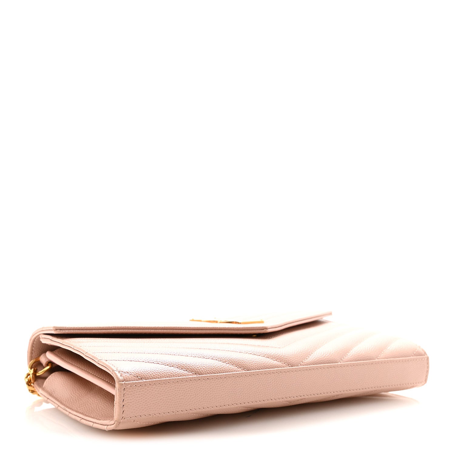 Saint Laurent Grain De Poudre Matelasse Chevron Monogram Chain Wallet Pale Blush 4 of 9