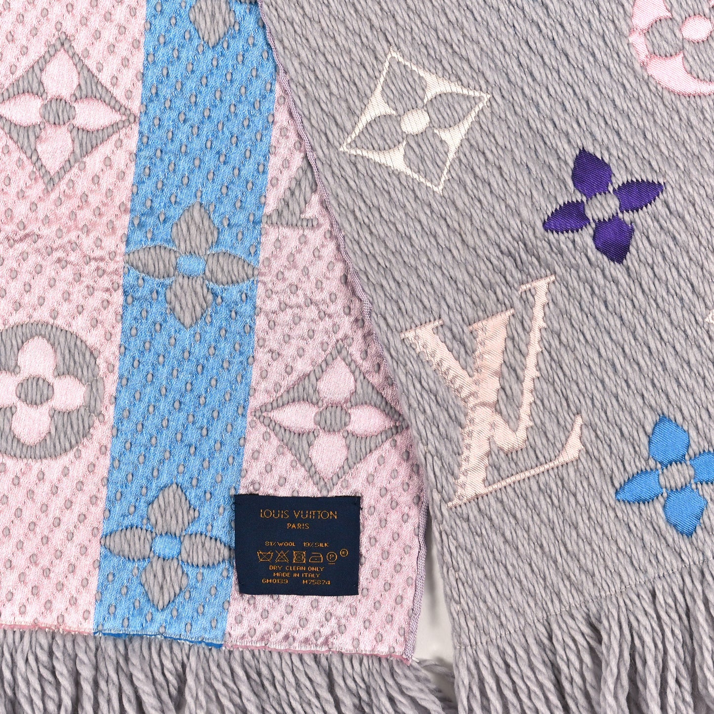 Wool Silk Logomania Shine Scarf Grey Multicolor