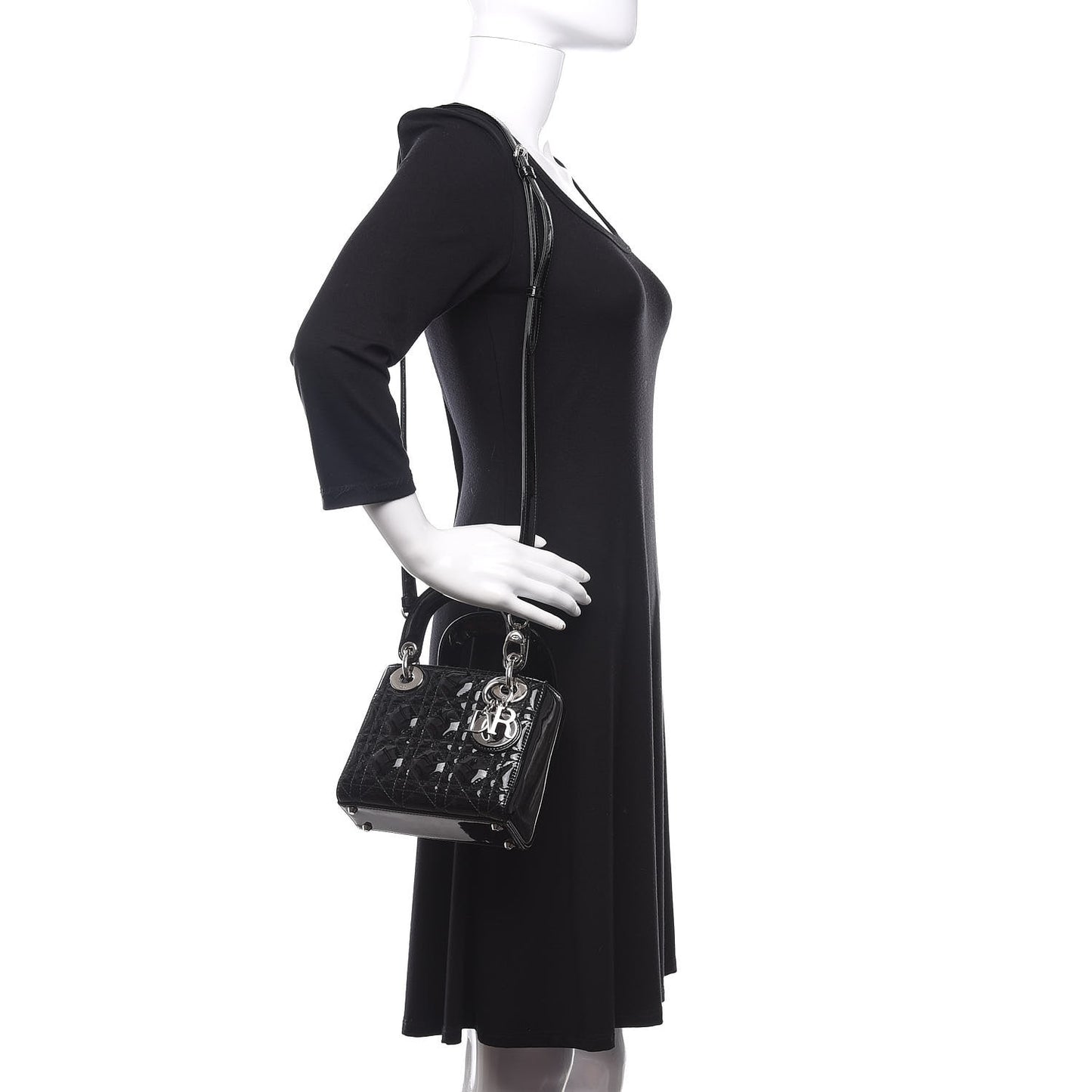 Patent Cannage Mini Lady Dior Black
