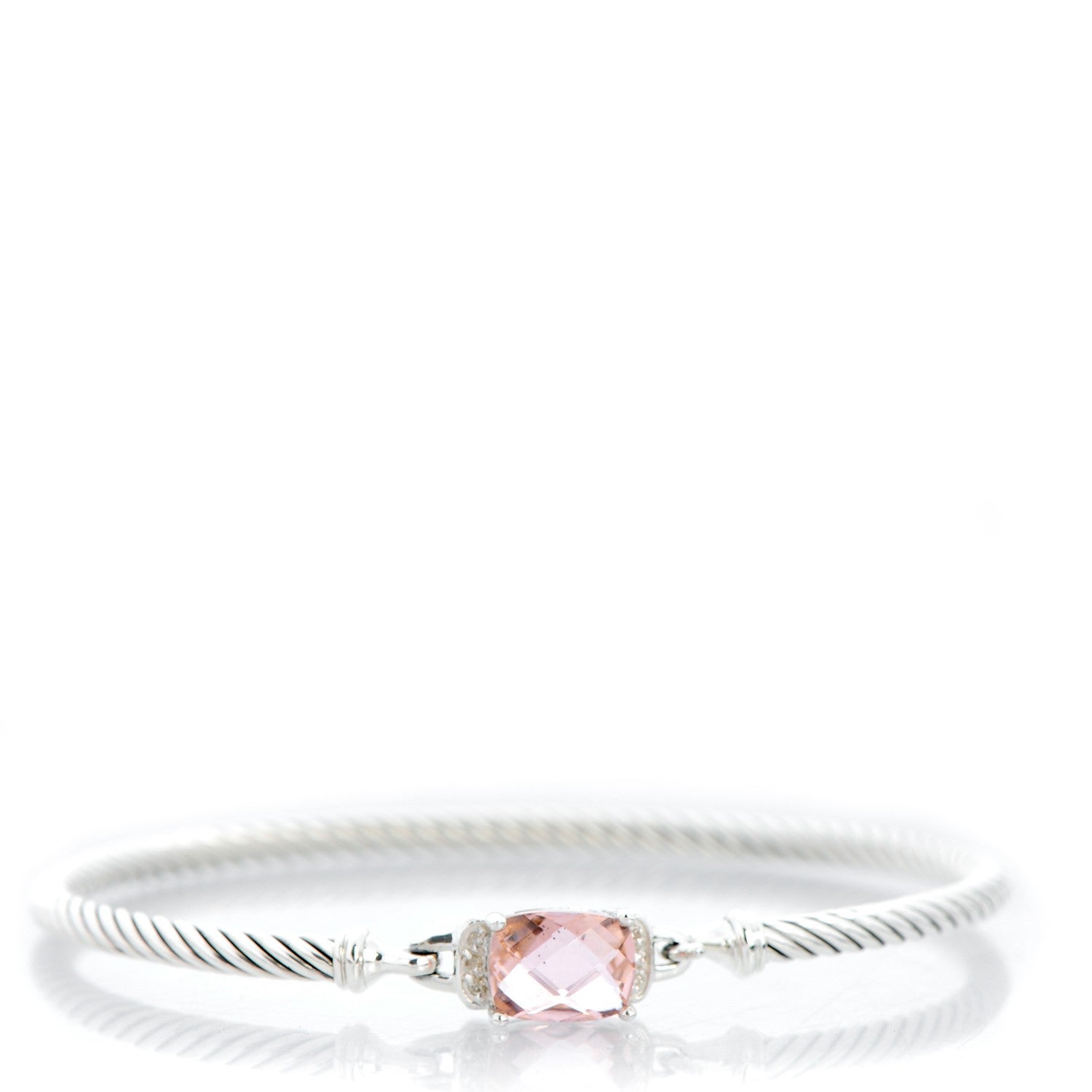David Yurman Sterling Silver Diamond Morganite 3mm Petite Wheaton Bracelet 1 of 6