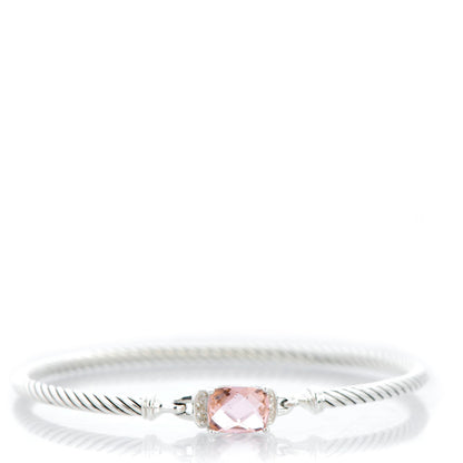 David Yurman Sterling Silver Diamond Morganite 3mm Petite Wheaton Bracelet 1 of 6