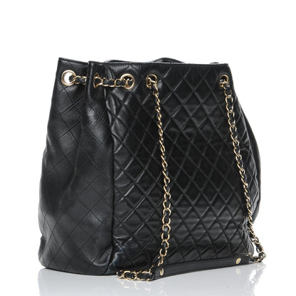 Chanel Lambskin Quilted Large Drawstring Bag Black 3 of 9
