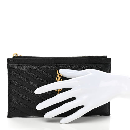 Saint Laurent Grain De Poudre Chevron Monogram Bill Pouch Black 2 of 8