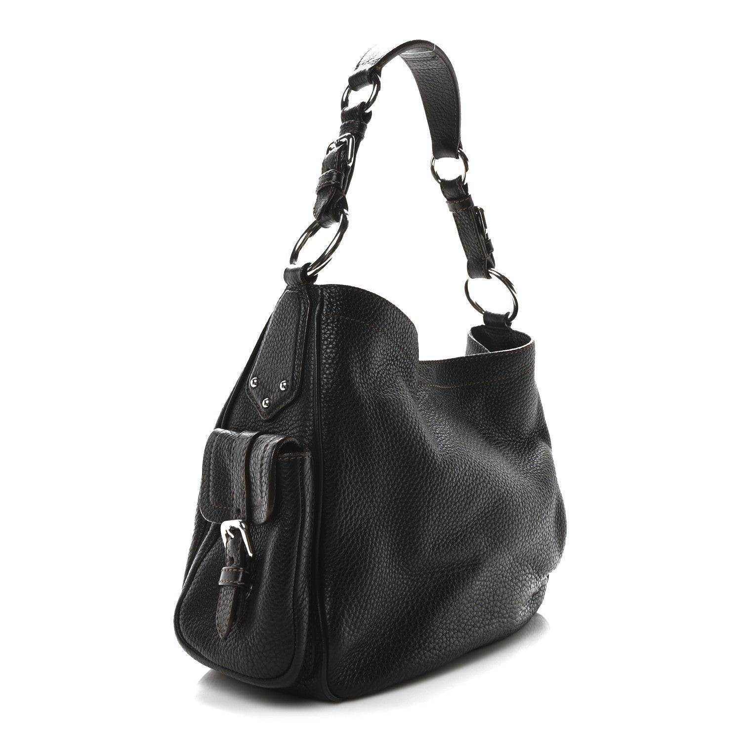 Prada Vitello Daino Side Pocket Tote Black 3 of 9