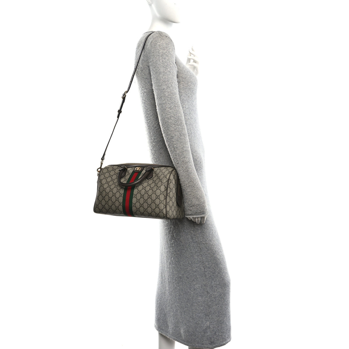 GG Supreme Monogram Web Medium Ophidia Top Handle Bag Beige Ebony