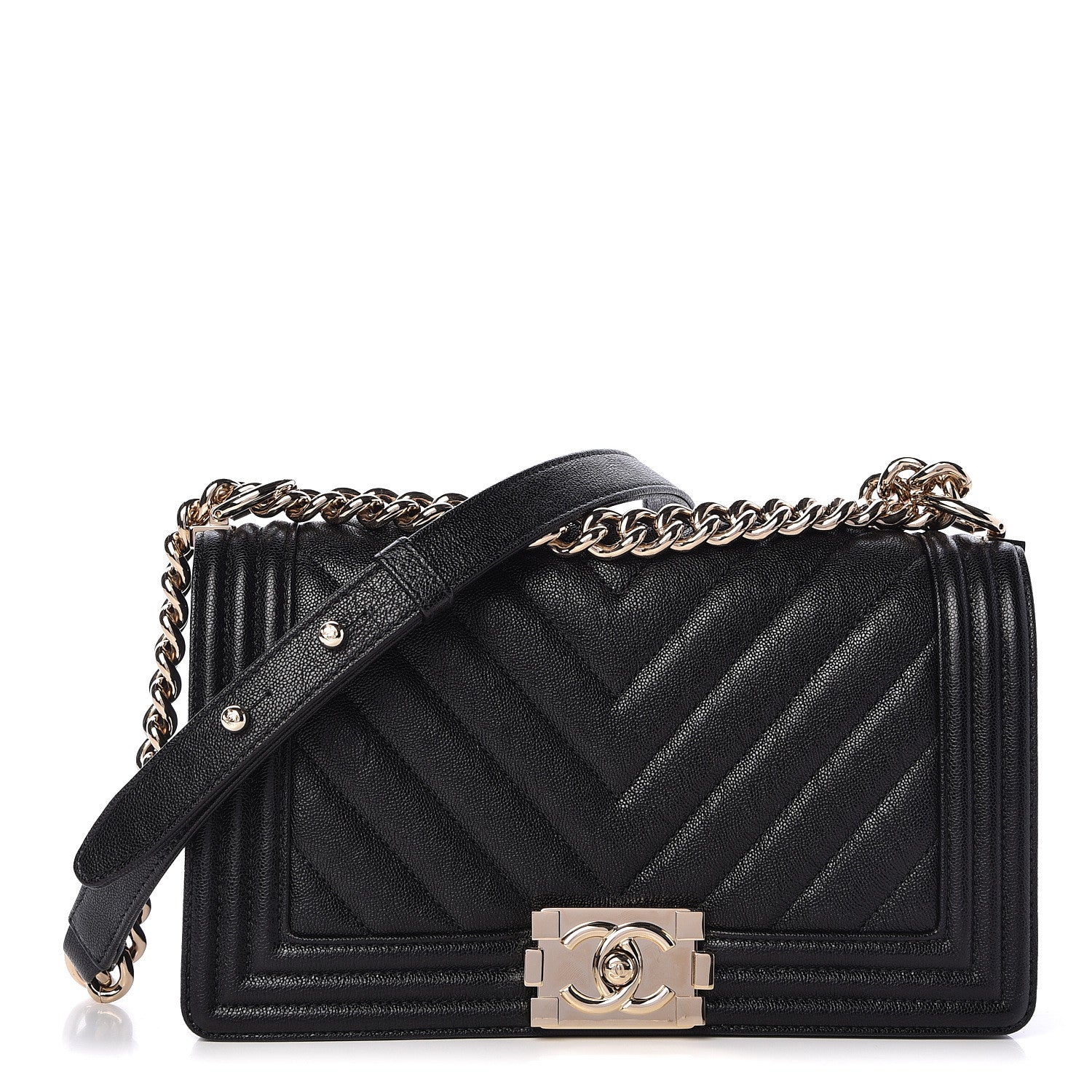 Chanel Caviar Chevron Quilted Medium Boy Flap Black 1 of 10